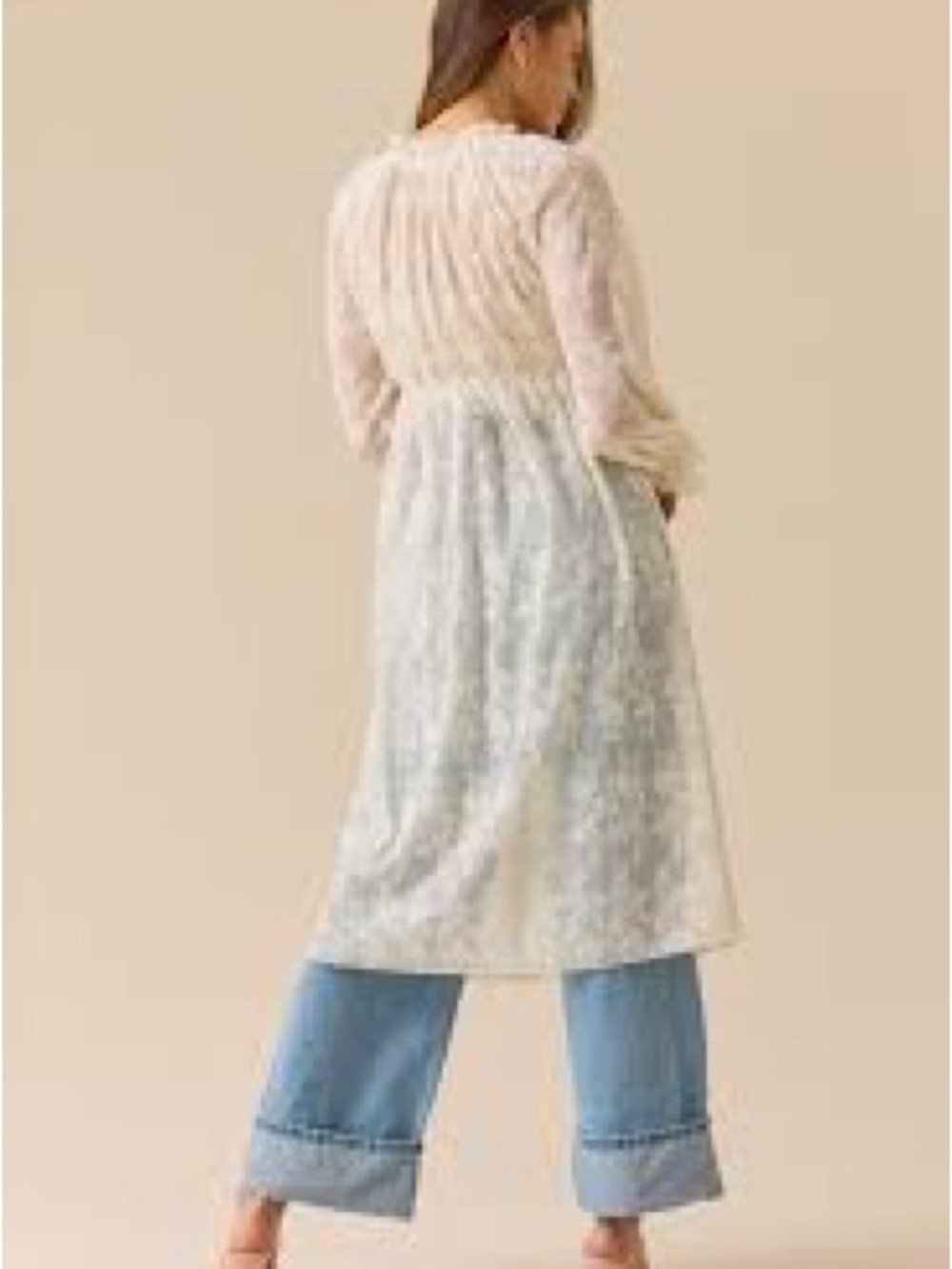 Altar’s State Sheer Ivory Lace Longline Tie Front Duster Kimono NWT - Picture 3 of 9